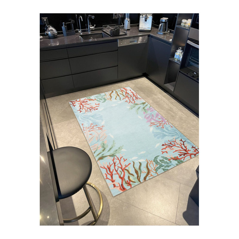 Creative Modern Decorative Carpet With Light Blue Theme, Underwater Fish And Plant Patterns, Rectangle 3'4" x 6'7"