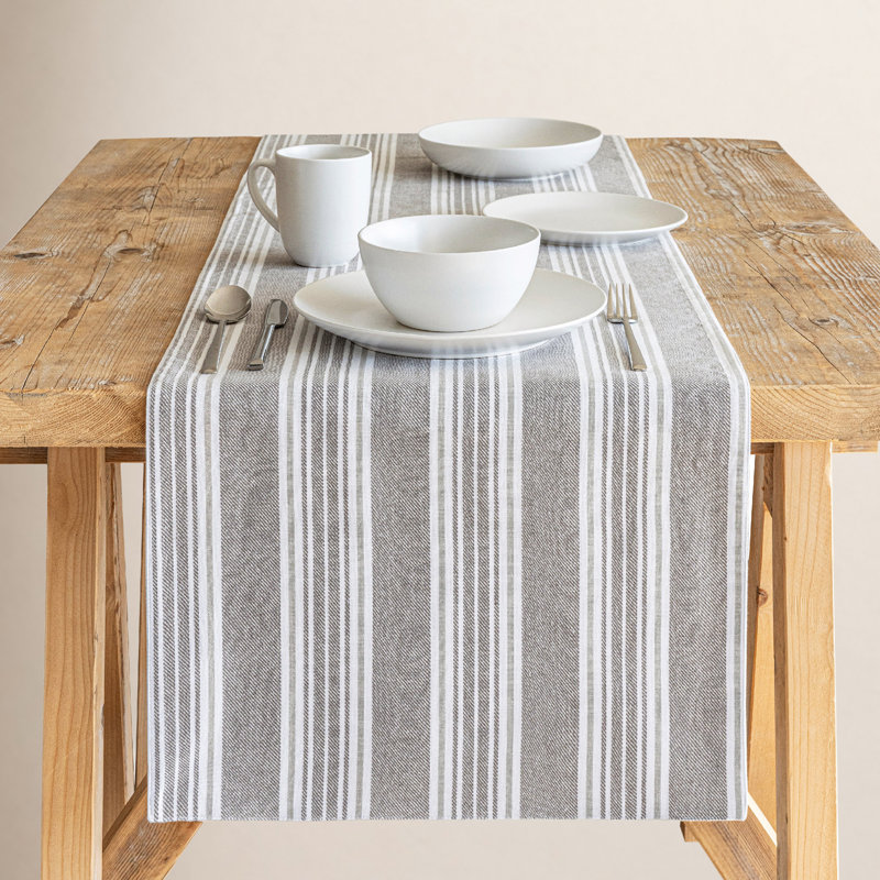 over&back Woven Striped Table Runner, 18" W x 90" L, White/Gray