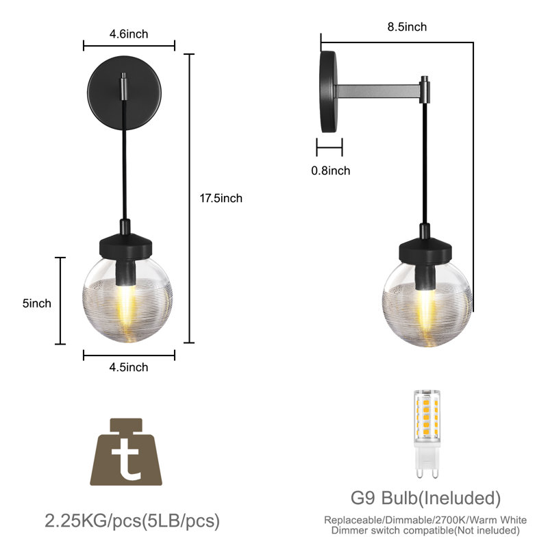 1-Light Dimmable Arm Mounted Wall Sconce, Matte Black