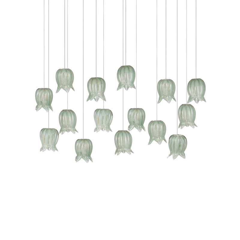 Polpo 7-Light Round Multi-Drop Pendant, 13" H x 48" W x 12" D, Green, 2250 Lumens