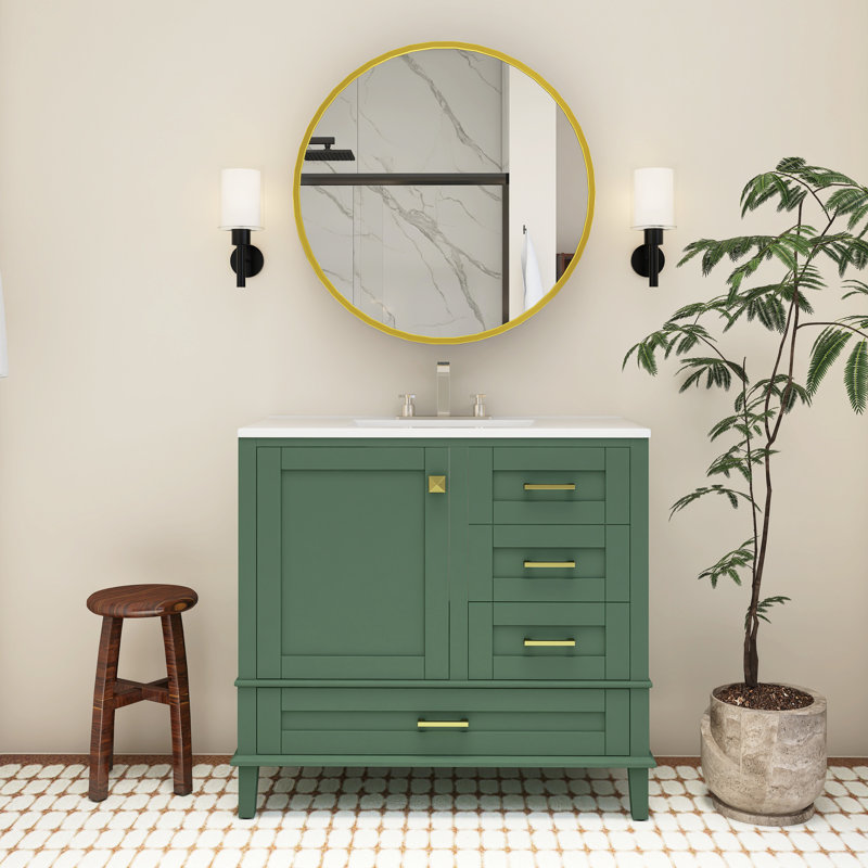 Meuble-lavabo sur pied 36 po, Vert/doré