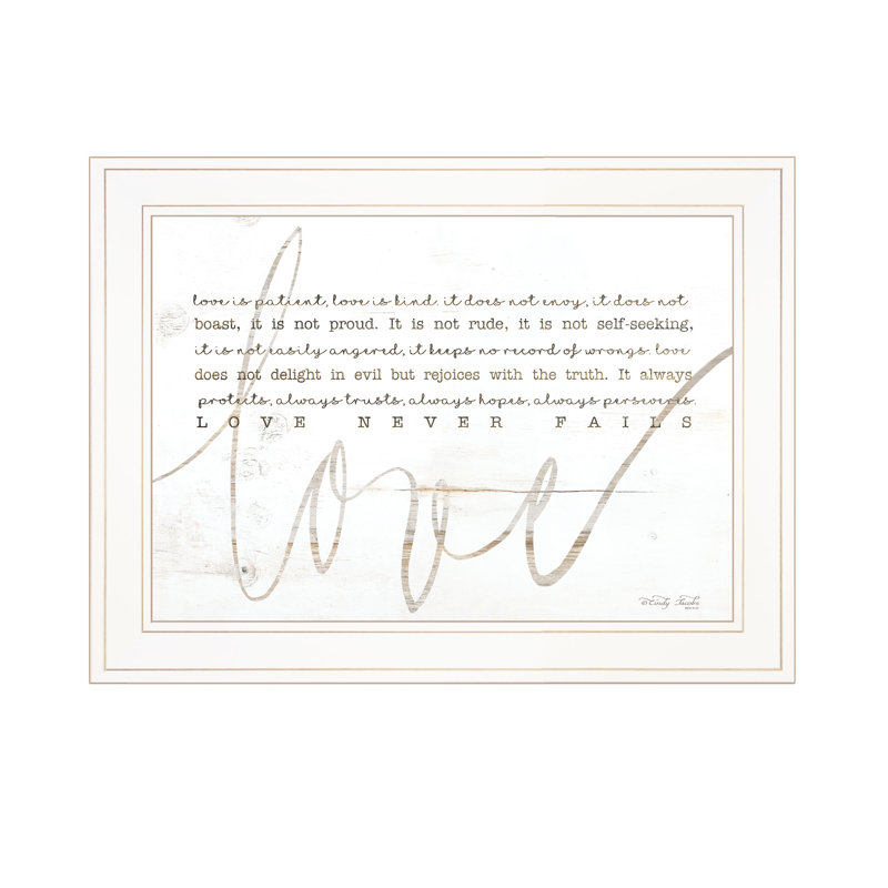 «Love Never Fails», art mural encadré pour le salon et la maison, par Cindy Jacobs, Blanc / or, H 15 po x l 19 po x P 1 po
