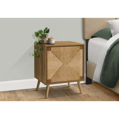 Table d'appoint, bout, rangement, petit, côté, salon, lampe, stratifié noyer clair, aspect ruppie maritime, moderne