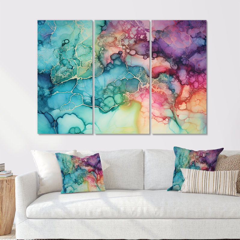 Ensemble de salon mural Cilgia - Aurora Borealis, Toile tendue, H 40 po x l 60 po x P 1 po