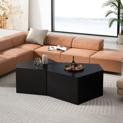 Geometric Side Table In Black, Irregular Pentagon Centre For Living Room,  2 , Paint, Load-Bearing 110 Lbs Black Bedroom , Coffee & Table,  2 Pieces , , Easy To Wipe Clean