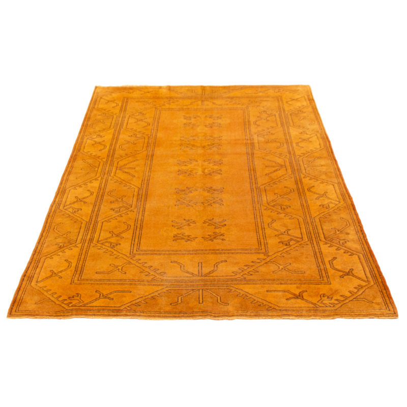 Tapis orange clair en laine noué à la main de conception unique 6 pi 5 po x 9 pi 0 po