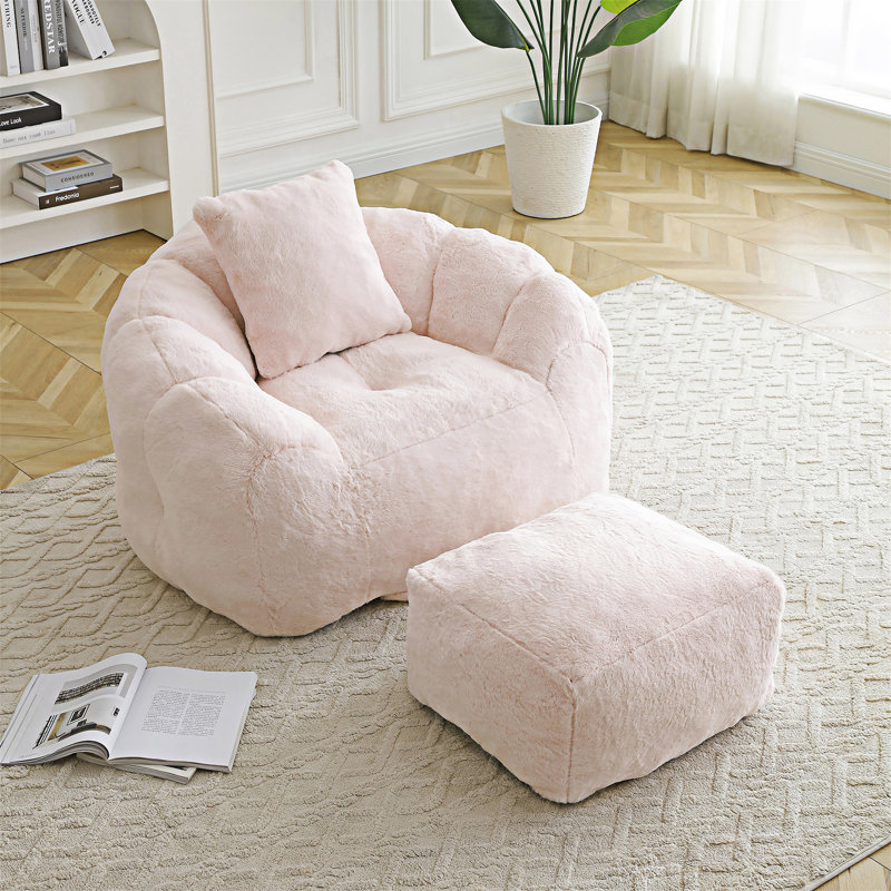 Fauteuil à billes avec canapé et repose-pieds, Rose