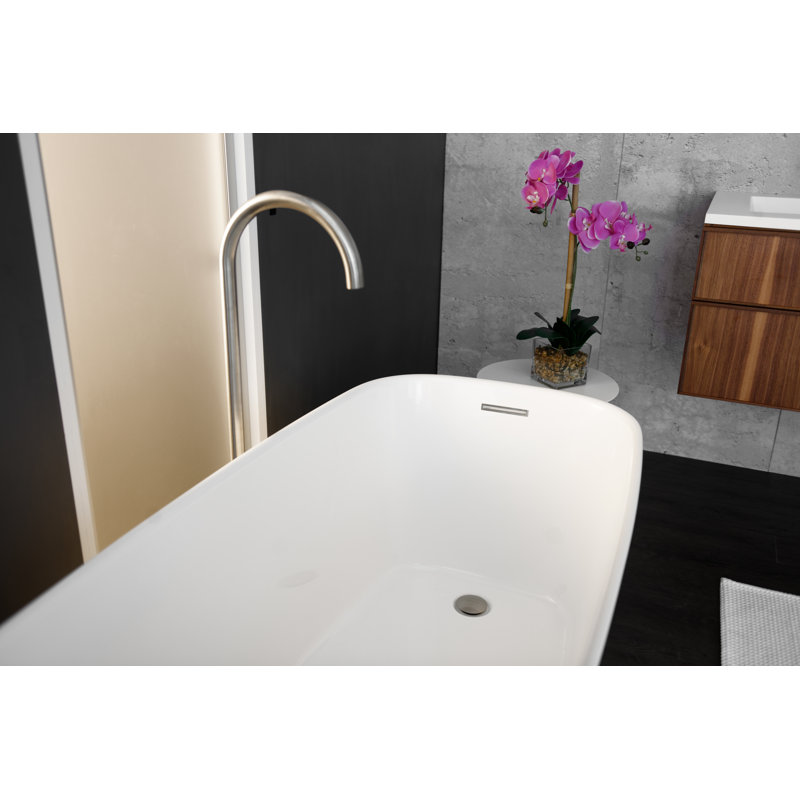 Straight 58.94'' L Soaking Bathtub, White True High Gloss, Polish Chrome