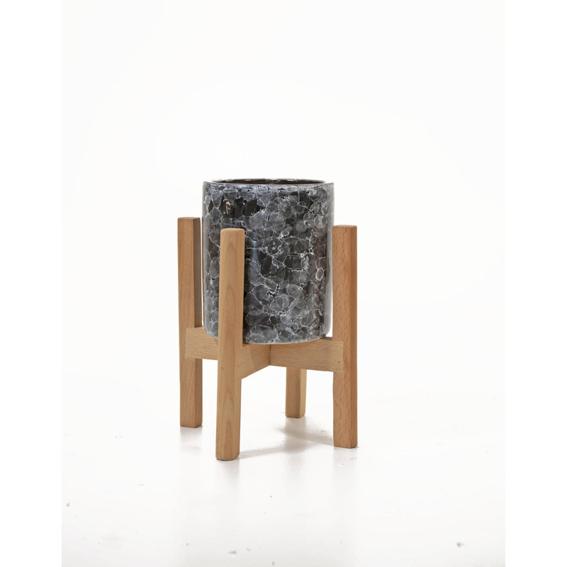 Pot à fleurs en bois Amadea, H 5 po x l 4,7 po x P 4,7 po, Marbre noir / naturel