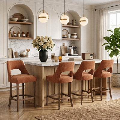Arlette 26" Modern Upholstered Counter Height Bar Stools with Wood Legs for Kitchen Island Dining Room