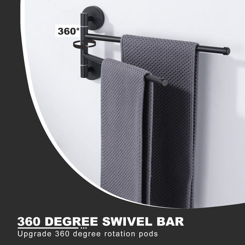 Barre à serviettes murale à 2 bras pivotants en acier inoxydable SUS 304 de 12 po avec matériel Conceal, Noir mat