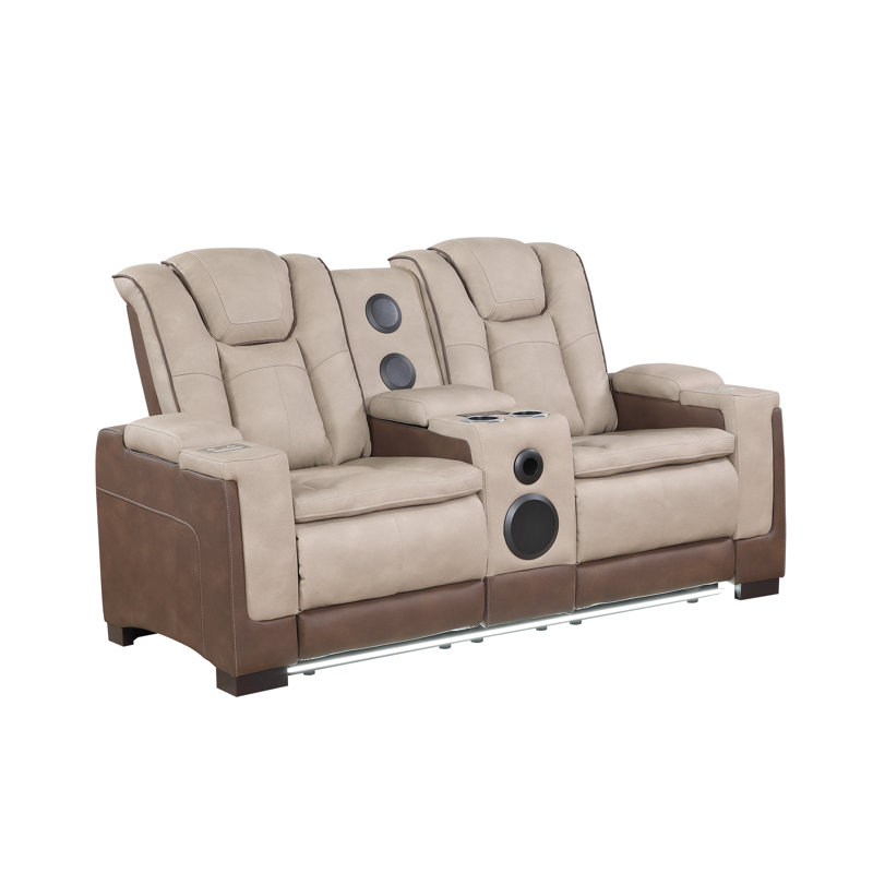 Imperial Power Reclining Loveseat with Built-In Subwoofer and Bluetooth Speakers, Armrest Pocket Wireless Charging, Brown
