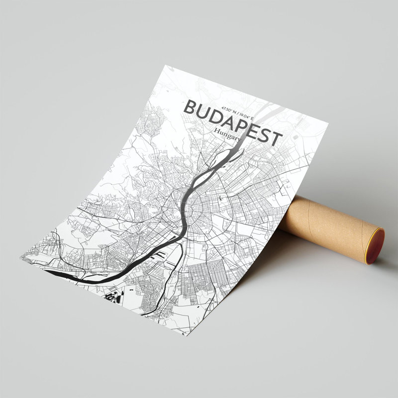 Carte de la ville de Budapest, impression, H 17 po x l 11 po x P 0,05 po, Encre