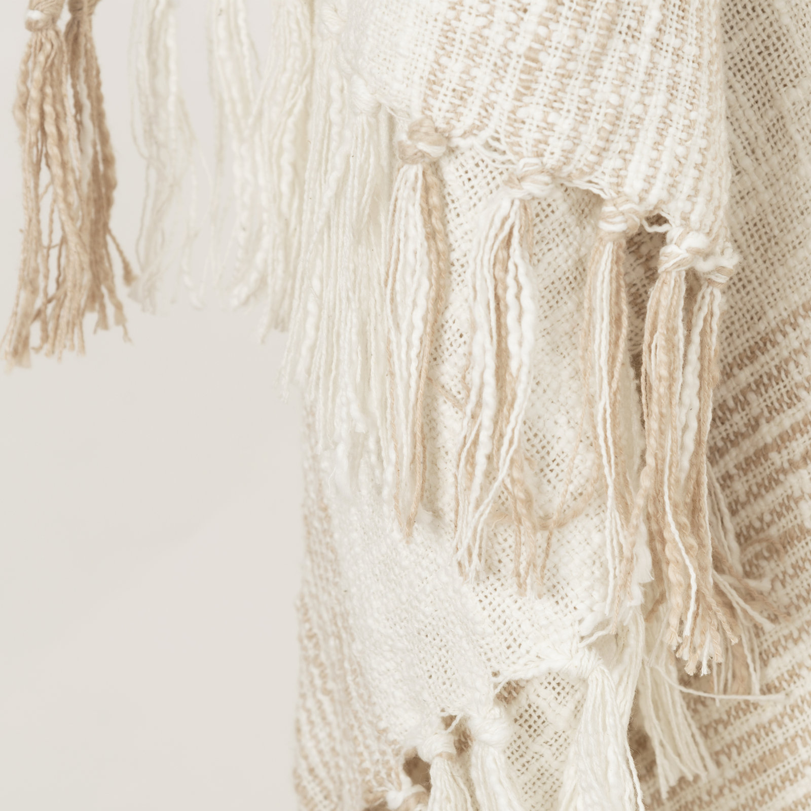 Hopkins Cotton Hand Woven Throw Blanket, Ivory/Natural