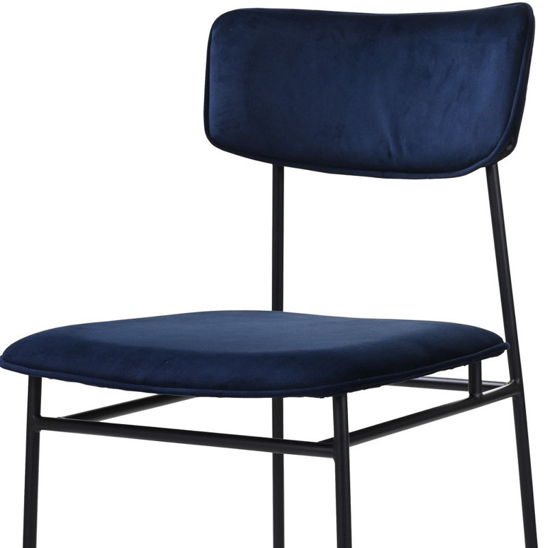 Chaise d'appoint à dossier ouvert en velours bleu et noir