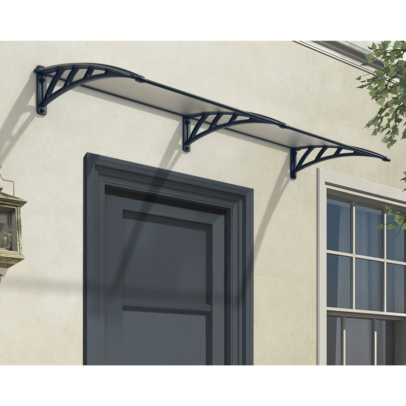 Palram - Canopia Neo 8' W x 3' D Polycarbonate Polymer Stationary Slope Door and Window Awning Gray/Diffused Clear
