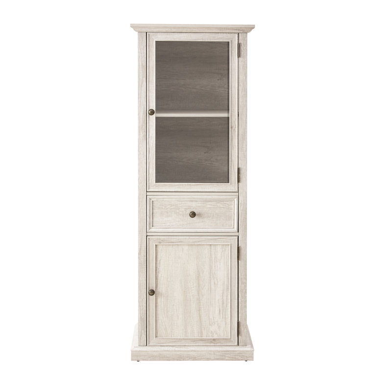Grande armoire de rangement avec porte vitrée et tablettes pour le salon, la cuisine et le bureau - Blanc