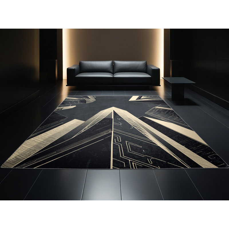Soft Plush Ormes Futuristic Smart City Modern Geometric Area Rug in Grey – Grey Binding, 2x5