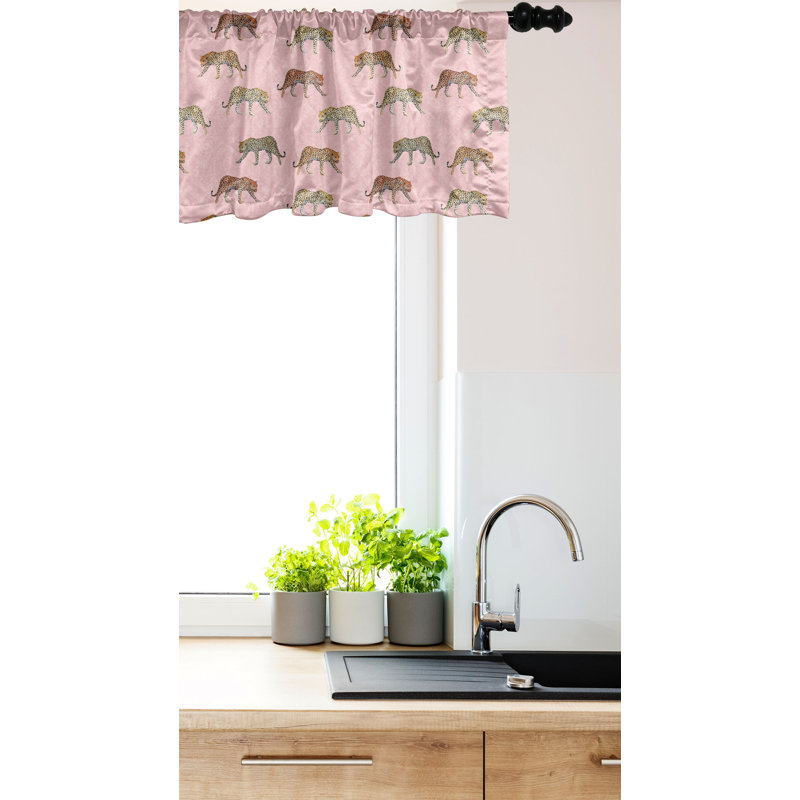 Blush Champagne Satin Leopard Print Rod Pocket Valance