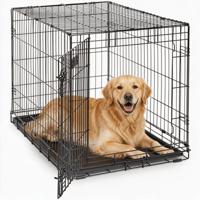 Dog Crate, Double Door Wire Dog Cage, Smooth And Hard Not to Hurt The Dog, 36 Inches Large Dog Crate, Thickened Material Tray, Suitable for Puppies, Medium-sized Dogs, Large Dogs