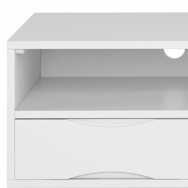 Meuble télé 60 po avec 3 tiroirs et tablettes ouvertes Harper, Blanc