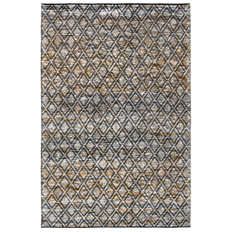 Natura Hand Woven Wool/Cotton Geometric Rug in Black/Yellow/Ivory, Rectangle 5' x 8'