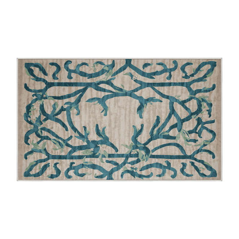 Tapis beige lavable à la machine, Rectangle 7 pi x 9 pi