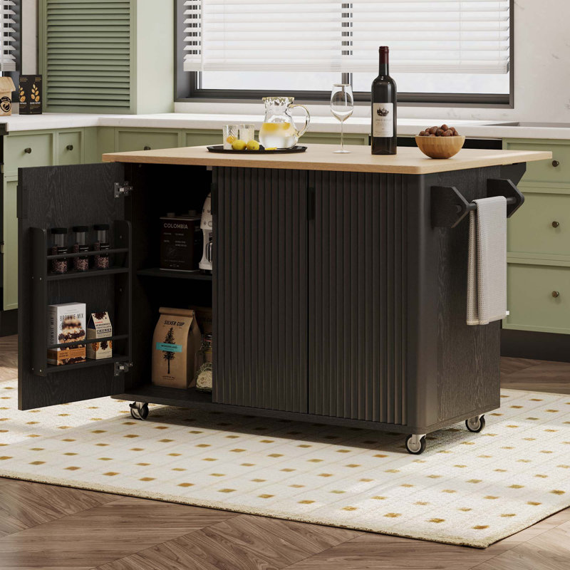 Latitude Run® 51" Fluted Kitchen Island With Drop Leaf - Wayfair Canada
