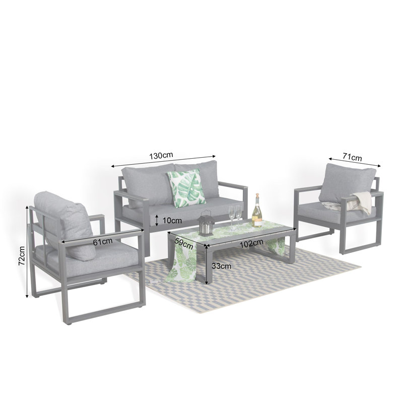 Latitude Run Aluminum Conversation Sofa Set,Garden Furniture Set With Cushioned Sofas And Coffee Table,4 Piece Garden Sofa Set With Cushions
