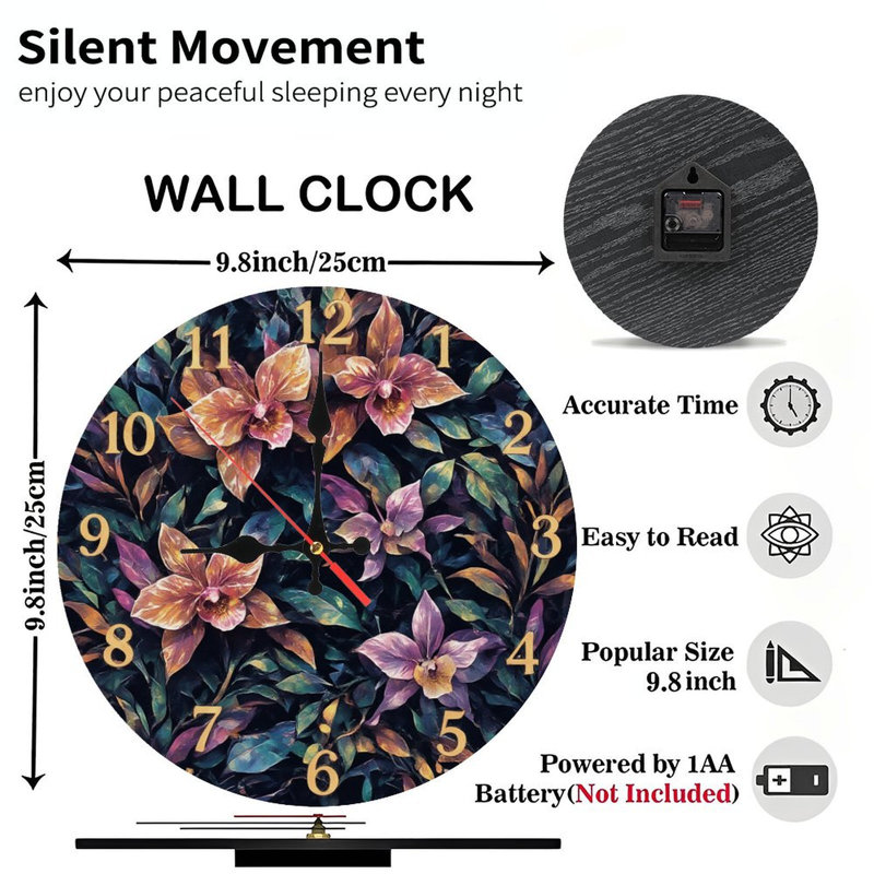 Horloge avec motif floral orchidée