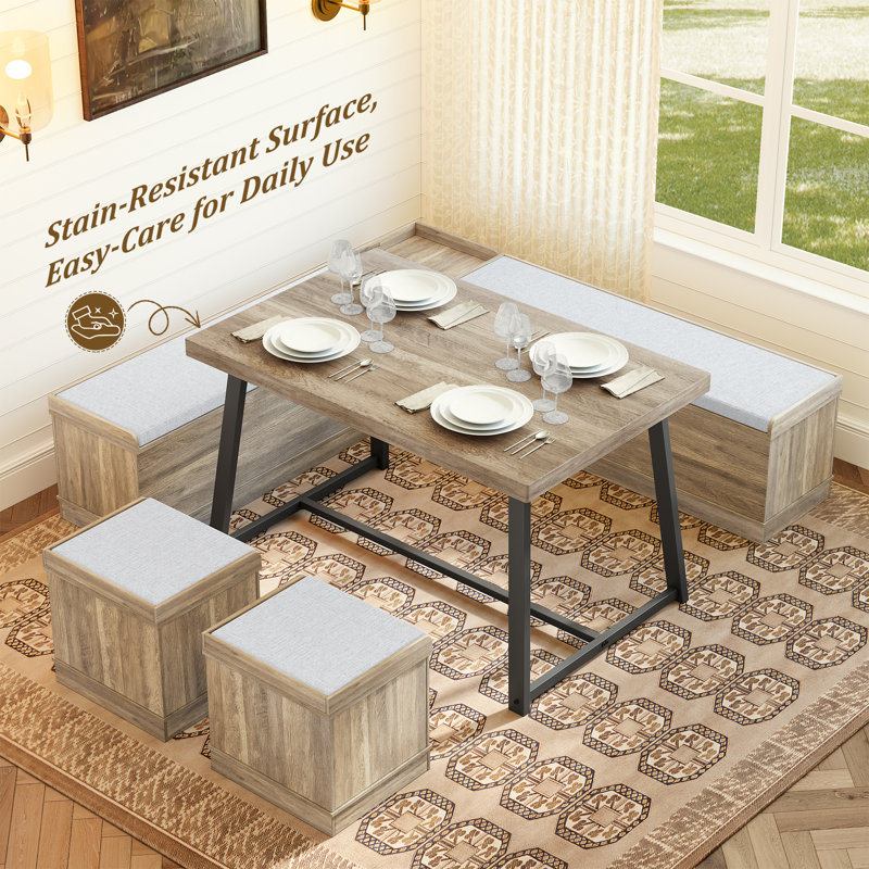Ensemble de coin-repas simple et élégant pour 5 personnes avec rangement caché