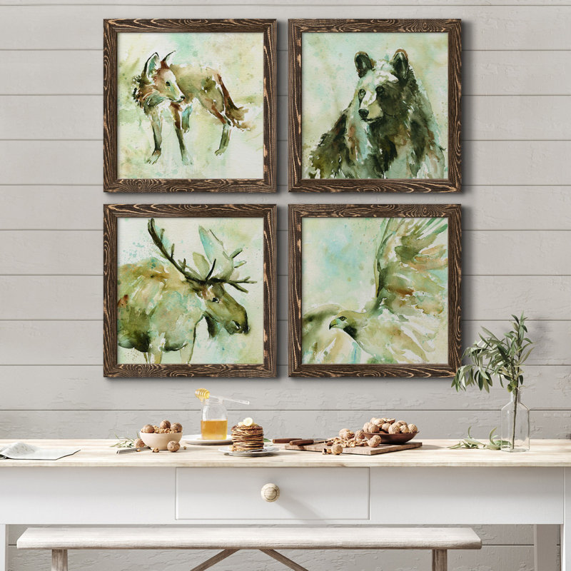 On Second Thought - Ensemble de 4 peintures sur toiles encadrées, H 71 po x l 71 po x P 1,5 po, Encadré toile noyer