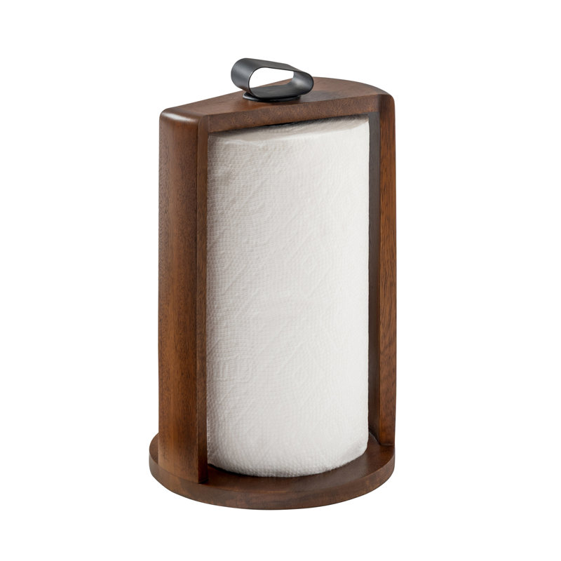 Wooden Paper Towel Holder with Top Load Space Design for Kitchen and Table Decor, Anti Skid Base, Eco Friendly Mango Wood & Metal Rod - Walnut / Black