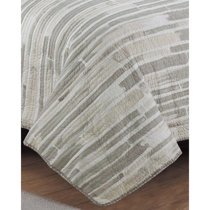 Algarve Percale Striped Quilt, King Quilt + 2 Shams