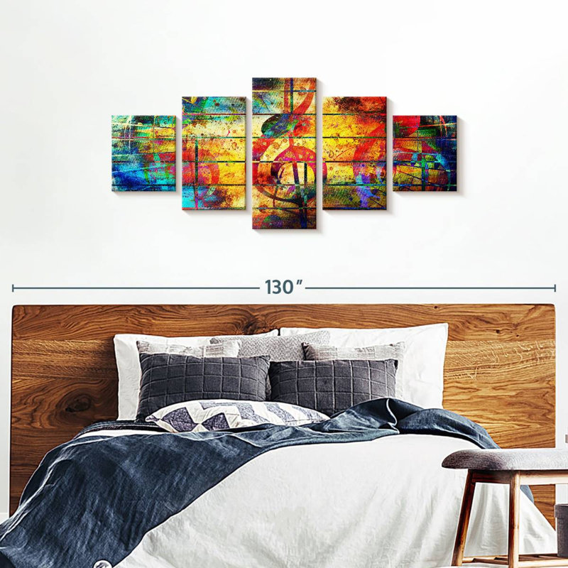 Ensemble de 5 pièces colorées avec collage sur toile, H 80 po x l 36 po x P 1,25 po