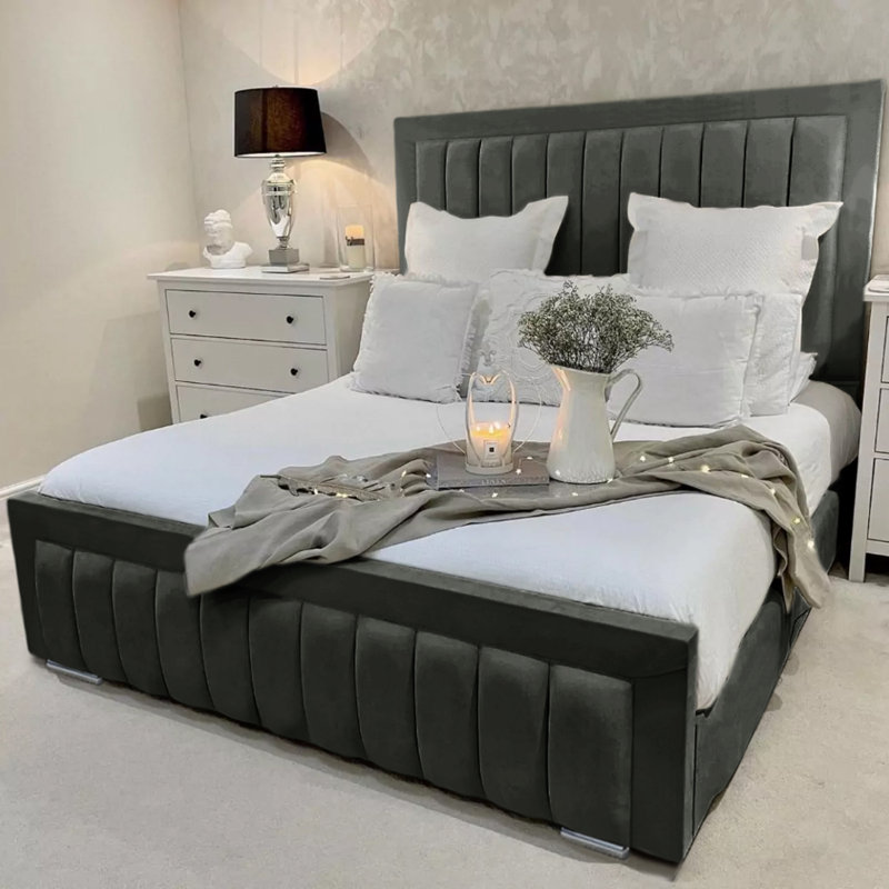 Alondrea Upholstered Panel Bed , Small Double (4'), Asphalt