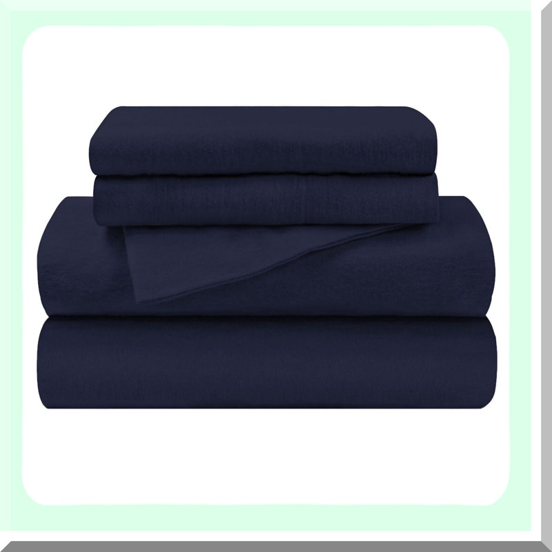 Navy Blue Brushed Flannel Bedding Set - Extra Soft All Season Sheets with Deep Pockets - Solid Sheet Set - Size [Size]
