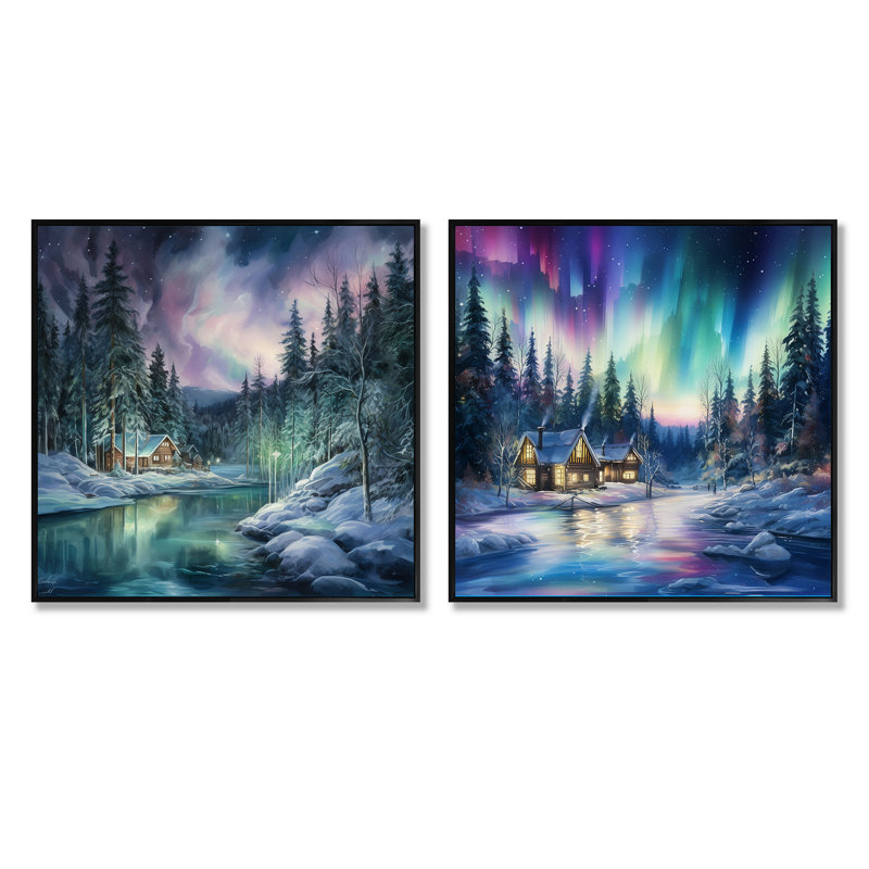 Ensemble de 2 lumières Northern Lights, Cadre flottant noir, H 16 po x l 33 po