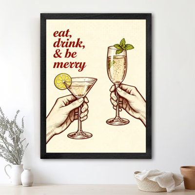 «Black Eat Vintage Christmas Eat, Drink and Be Merry», reproduction d'art encadrée noire