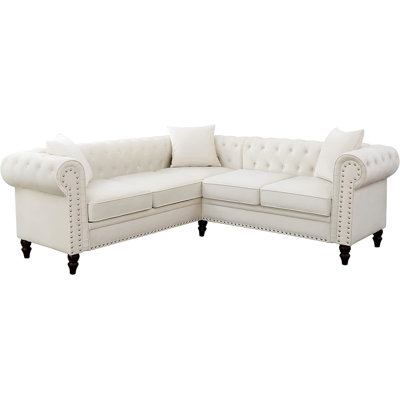 Anibelle 2 - Piece 80" Button Tufted Upholstered Luxury Classic Chesterfield L-Shaped Sofa