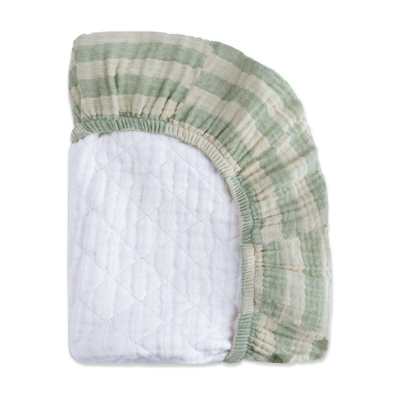 Stripe Quilted Muslin Changing Pad Cover, Moss