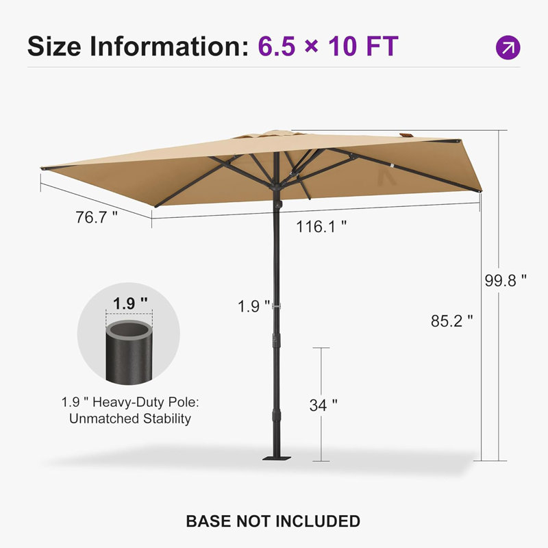 Parasol de table semi-automatique pour l'extérieur, 72" W x 120" D, Beige