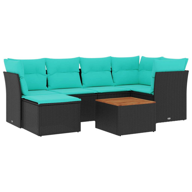 7 Piece Patio Sofa Set With Cushions Poly Rattan, Light Blue, Black