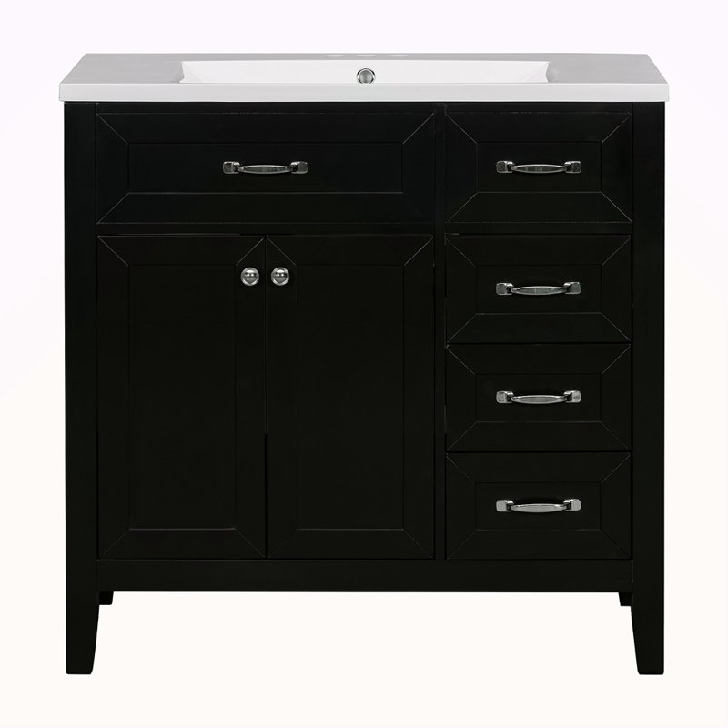 Armoire de salle de bain 36 po avec lavabo 36 po avec tiroirs, structure solide et panneau de fibres à densité moyenne, Blanc