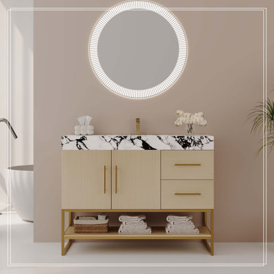 36" Modern Free-Standing Bathroom Vanity with Seamless Ceramic Sink & Sintered Stone Top