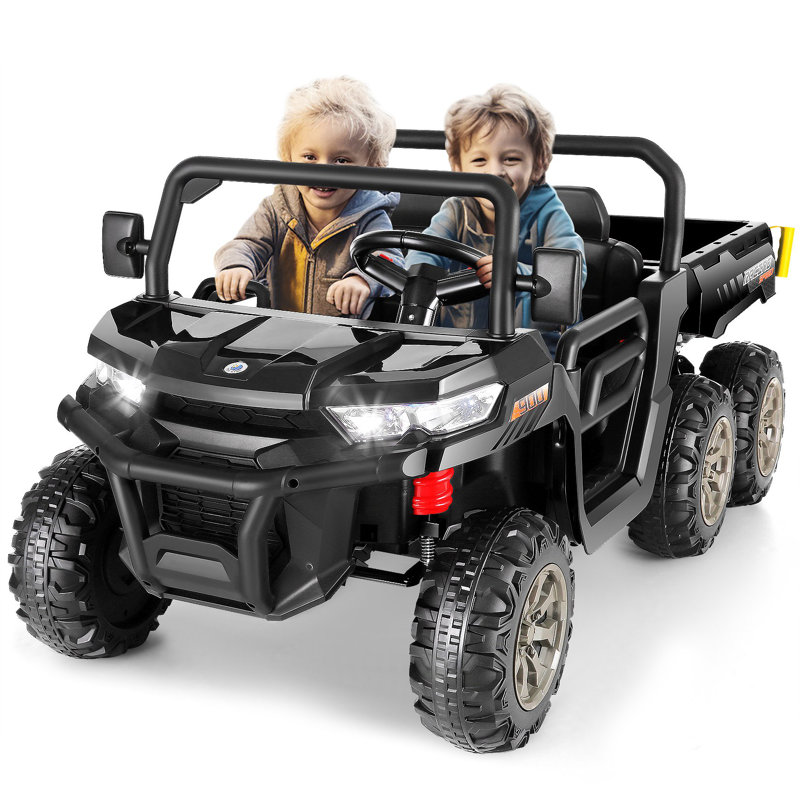 24V 4WD 2 Seater 6-Wheel Ride on Dump Truck W/ Remote Control,Electric Dump Bed&Shovel,Bluetooth, Black