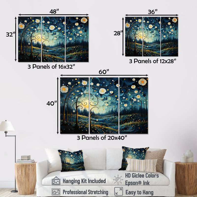 Midnight Indigo Buttercups I - Ensemble de décorations murales Buttercups, H 40 po x l 60 po x P 1 po