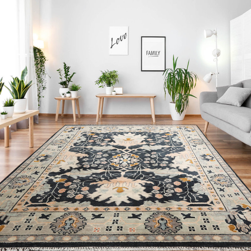 Tapis turc bleu noué à la main Oushak William Morris, Rectangle 9 pi x 12 pi