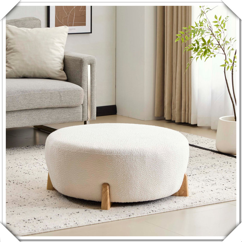 Repose-pieds rond en bois d'hévéa Modish, Blanc