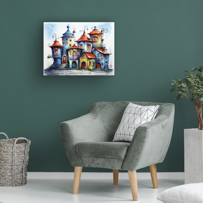Maisons colorées sur toile, L 24 po x H 18 po x P 2 po